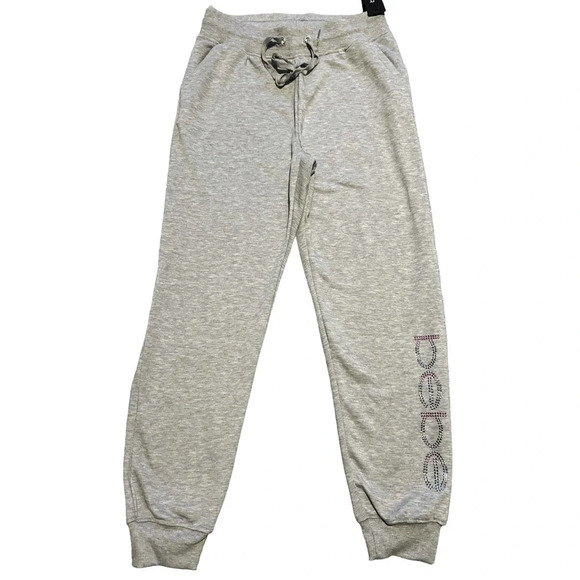 BEBE SPORT Women Nailhead Studded LOGO Joggers Sweat Pants in Heather Grey Nwt - Picture 1 of 11